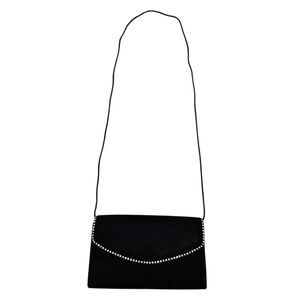 Victory Black Faux Velvet Rhinestone Clutch with Crossbody Strap & Lipstick Case